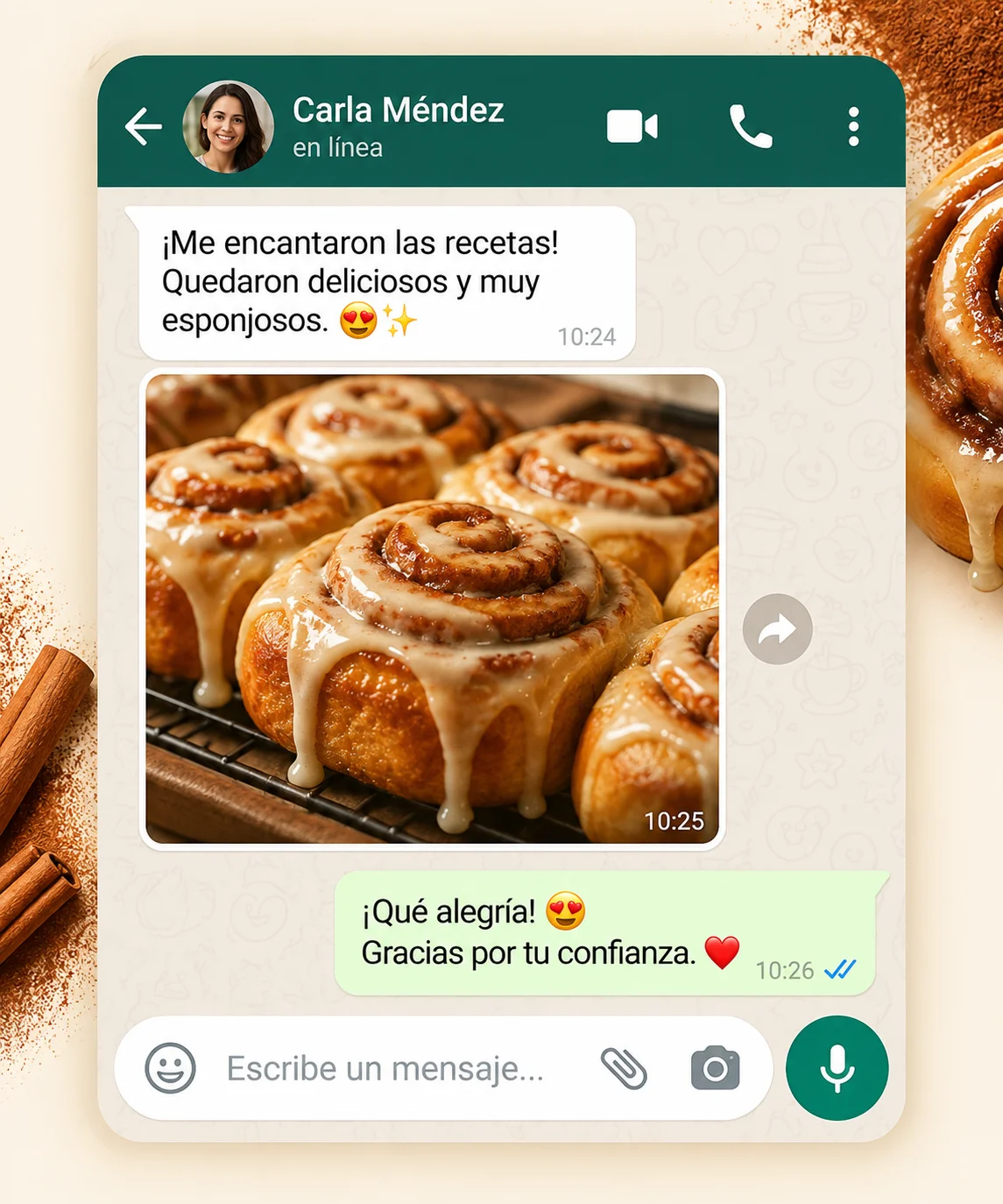 Testimonio de clienta: le encantaron las recetas y los rollos quedaron deliciosos y esponjosos