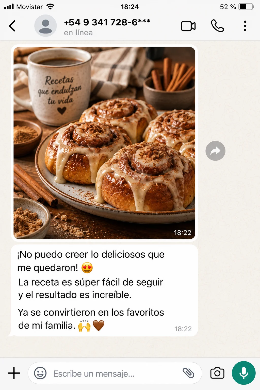 Testimonio de cliente: la receta es súper fácil de seguir y los rollos se convirtieron en los favoritos de su familia
